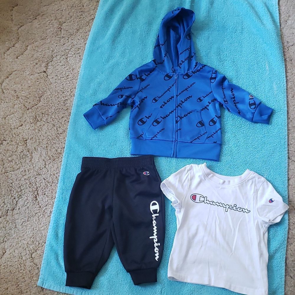 Very Gently Used Champion 3 Pc Set - T-Shirt Pants and Zip Up Hoodie - Sz 18M